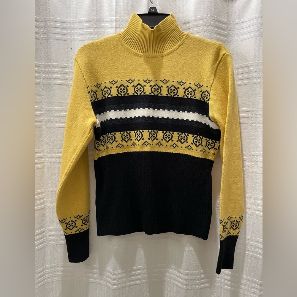 NILS Sportswear wool blend mock neck sweater black and yellow medium